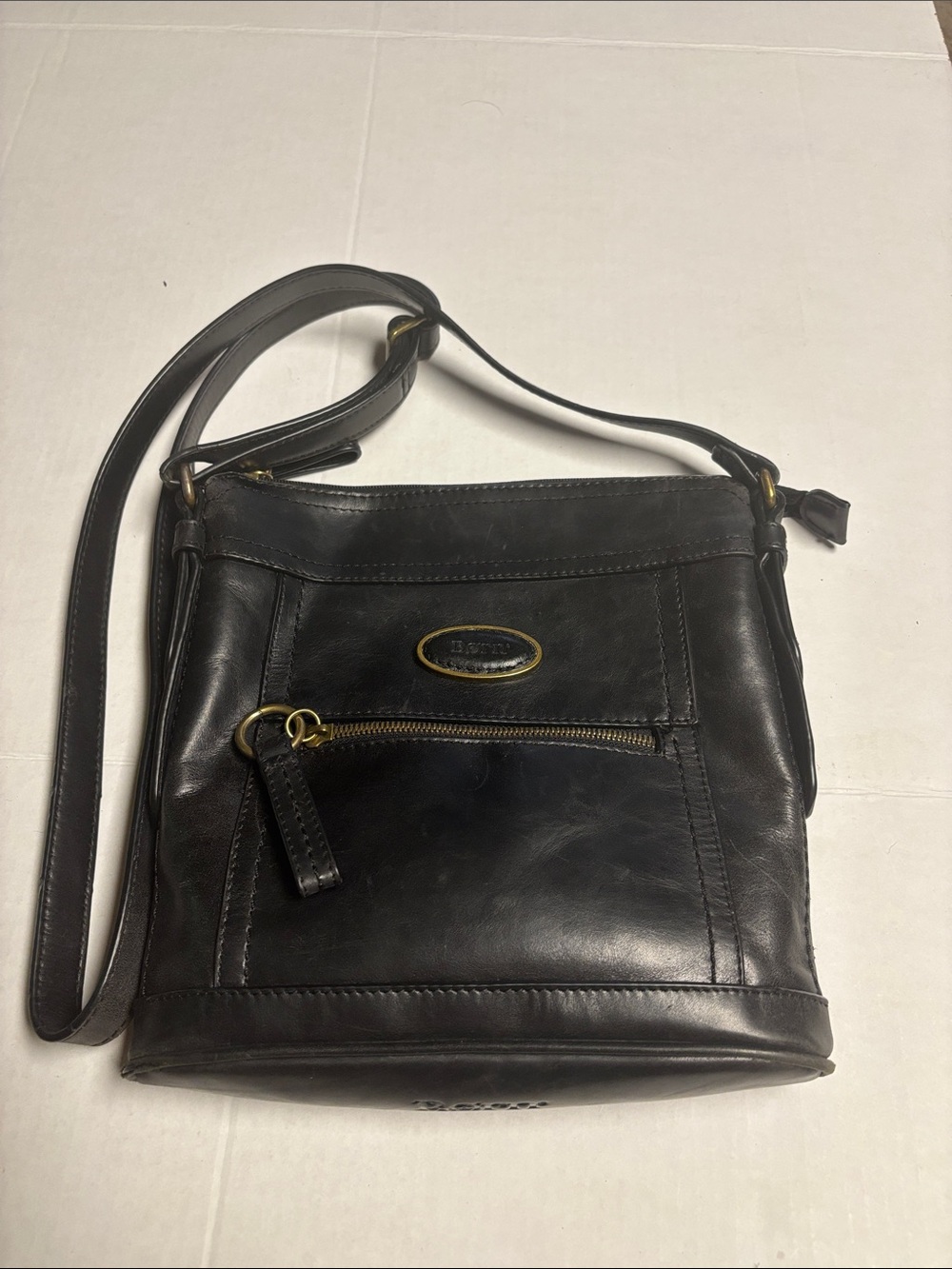 Vintage Born Black Leather Crossbody Bag with Gold Hardware